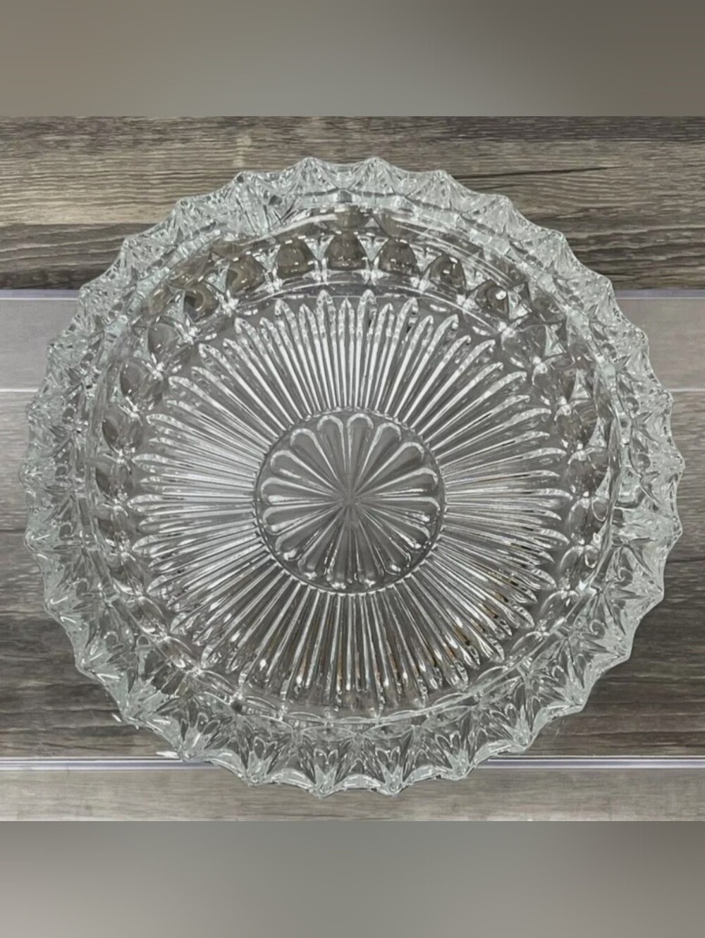 Antique Starburst Thick, Transparent, Diamond Cut Crystal Art Deco Ashtray 1950
